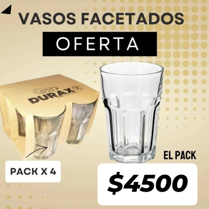 Pack x4 vasos de vidrio