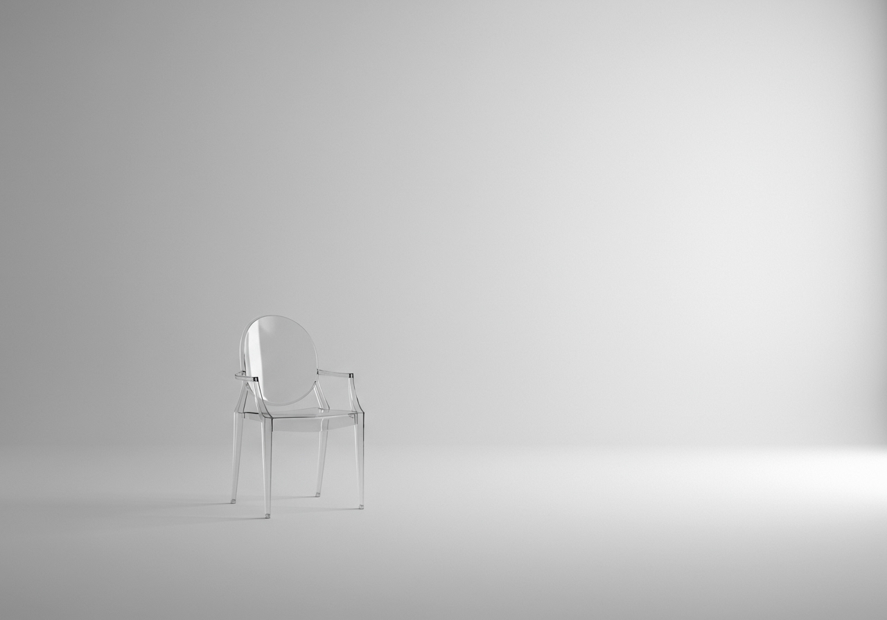 A pristine white room with absolutely nothing in it, completely blank and featureless. In the center of the room, a transparent glass chair sits empty, casting no shadow. A soft, diffused light seems to emanate from everywhere and nowhere simultaneously, creating an impossibly neutral environment where depth and perspective appear to dissolve. The image is hyper-realistic yet eerily surreal, shot in a clinical, minimalist photographic style that emphasizes absolute emptiness and non-existence. Alt Text