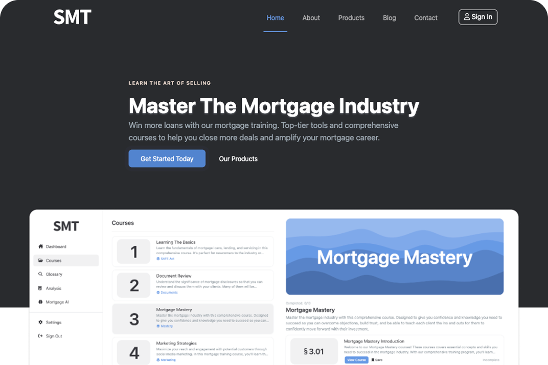 Smart Mortgage Training - Sales Training Platform Screenshot