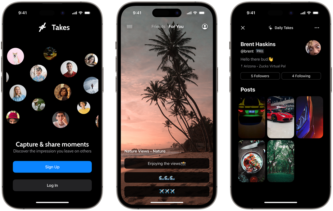 Takes - Social Media App Screenshot