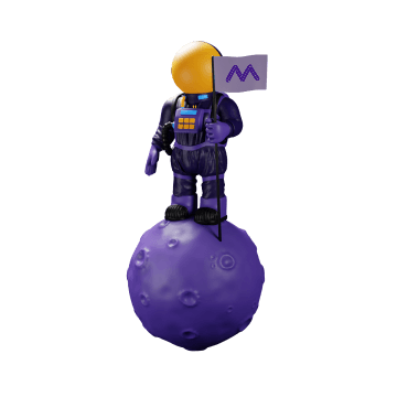 astronaut on a small moon holding a flag