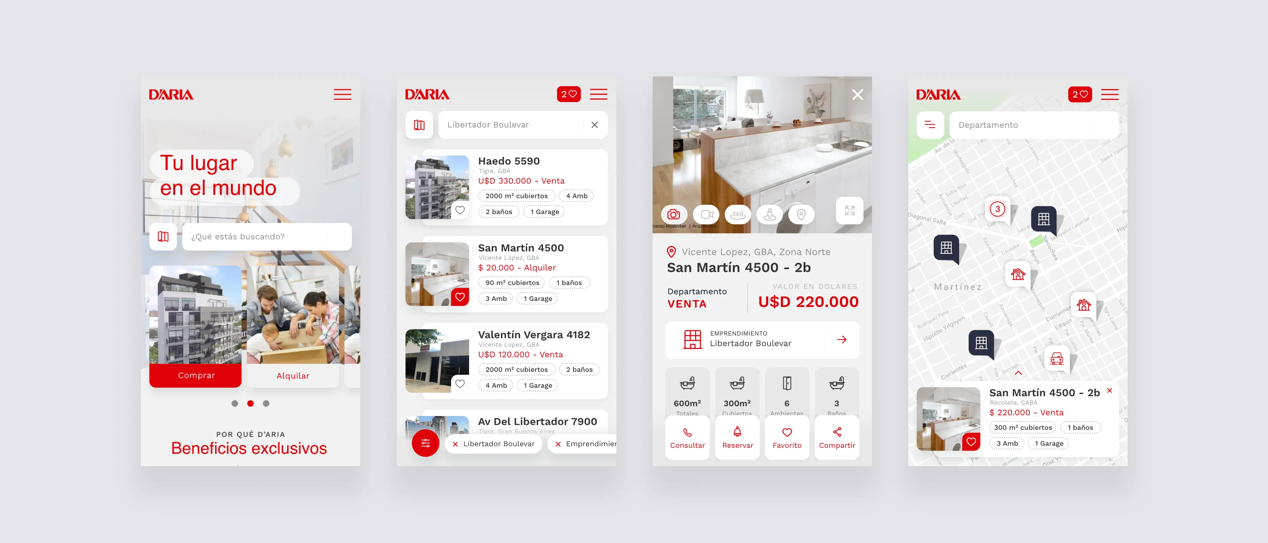 High-quality mobile views of the D'aria redesign