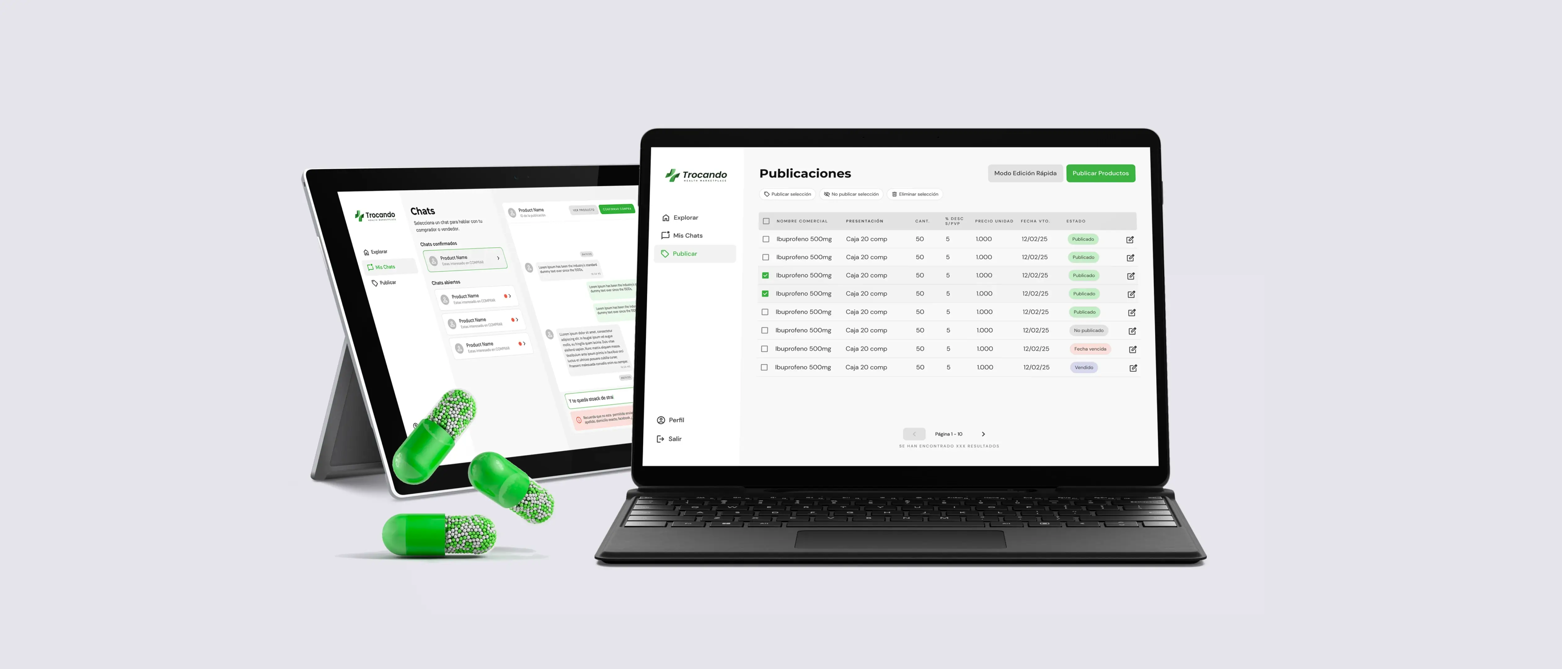 Laptop displaying a Trocando product list