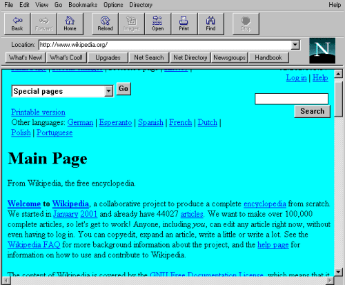 Wikipedia in Netscape 1.22