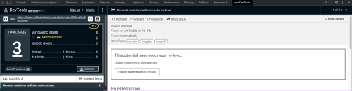 Axe DevTools Extension results page