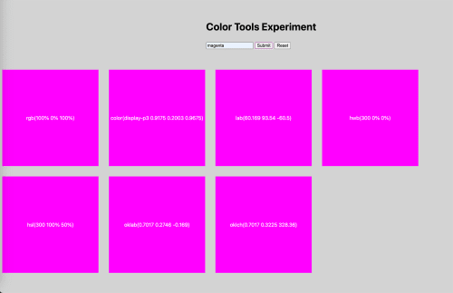 Color conversion tool showing results for color magenta