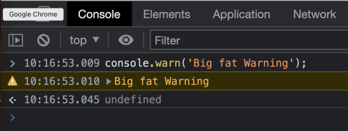 console.warn and the resulting display message