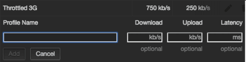 Configuring a custom network condition preset using Dev Tools dark theme