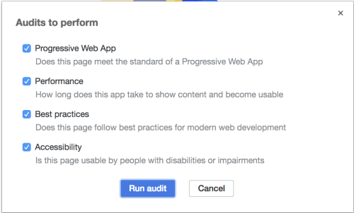 Available Audits in Chrome Dev Tools