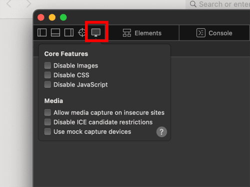 Location of the disable Javascript Option in Safari Web Inspector