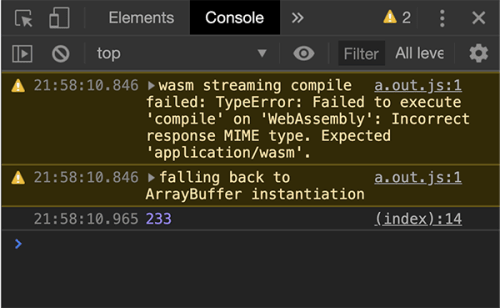 Chrome console showing warning and the results of the code