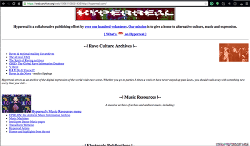 Hyperreal.org circa 1996 (via Internet Archive)