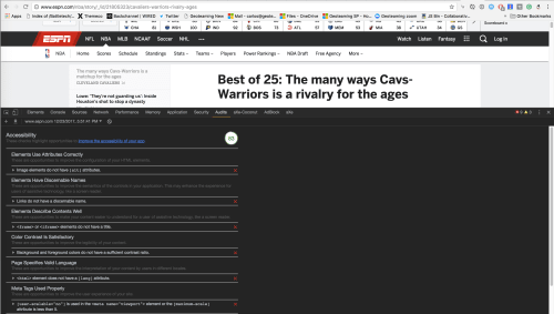 Image of Lightouse testing tool in Chrome showing results for a page in ESPN.com