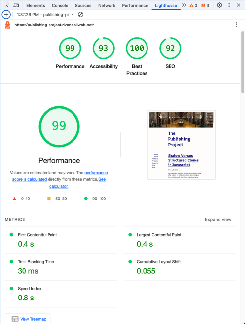 Initial view of Chrome DevTools Lighthouse tab