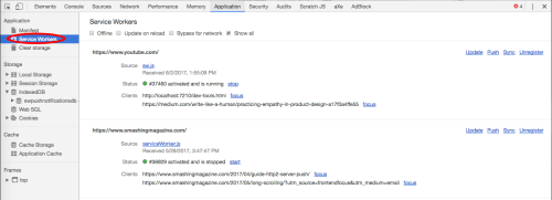 Service Worker Highlighted in Chrome Devtools Application Panel