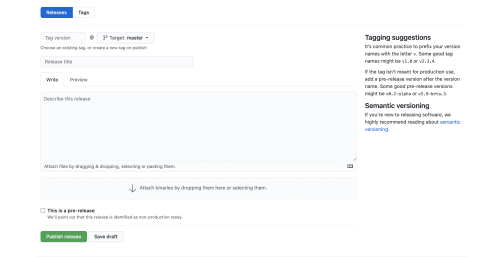 Github release preparation screen