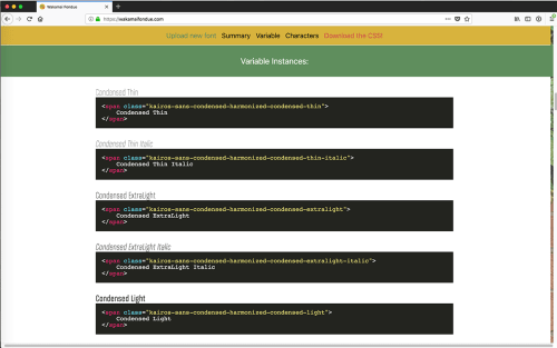 Wakamaifondue VF font instance CSS listing