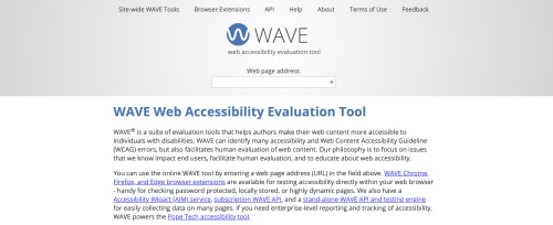 WAVE evaluator homepage.