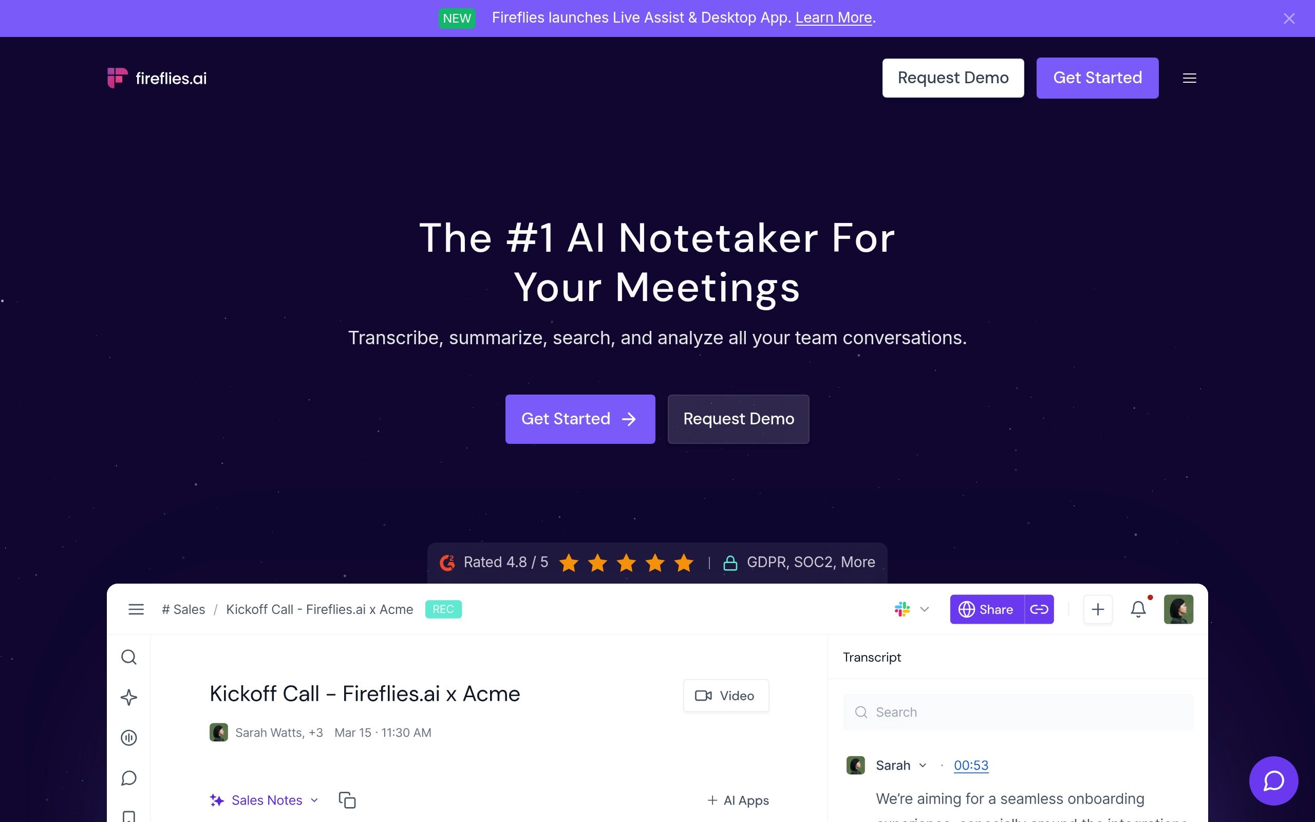 Fireflies.ai AI Software User Interface and Dashboard Screenshot Preview