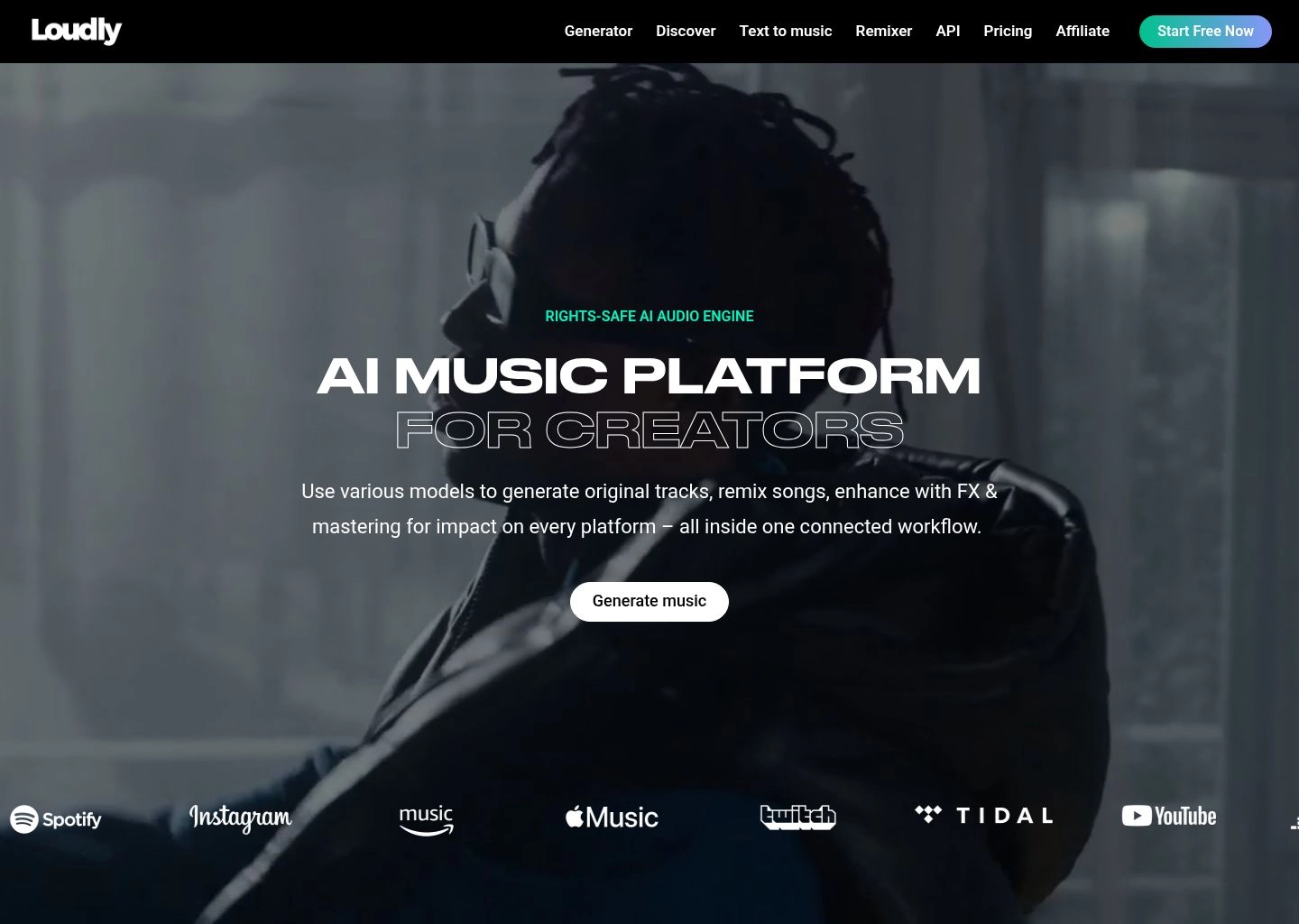 Loudly AI Music Studio Loop Matrix and Commercial Stem Browser