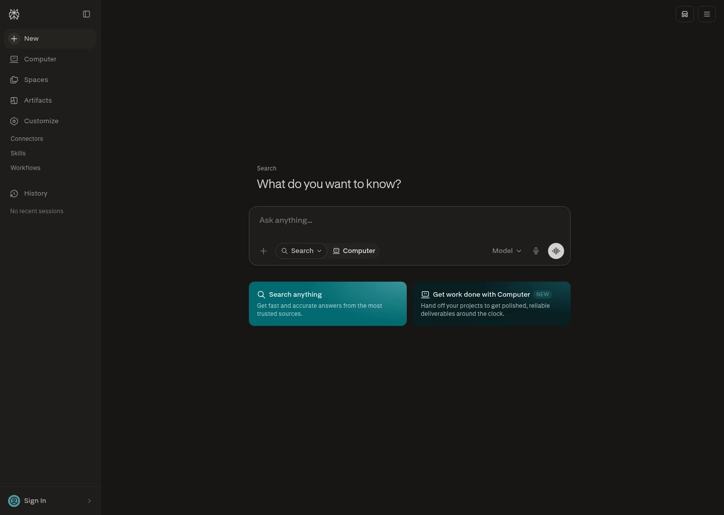 Perplexity AI Software User Interface and Dashboard Screenshot Preview