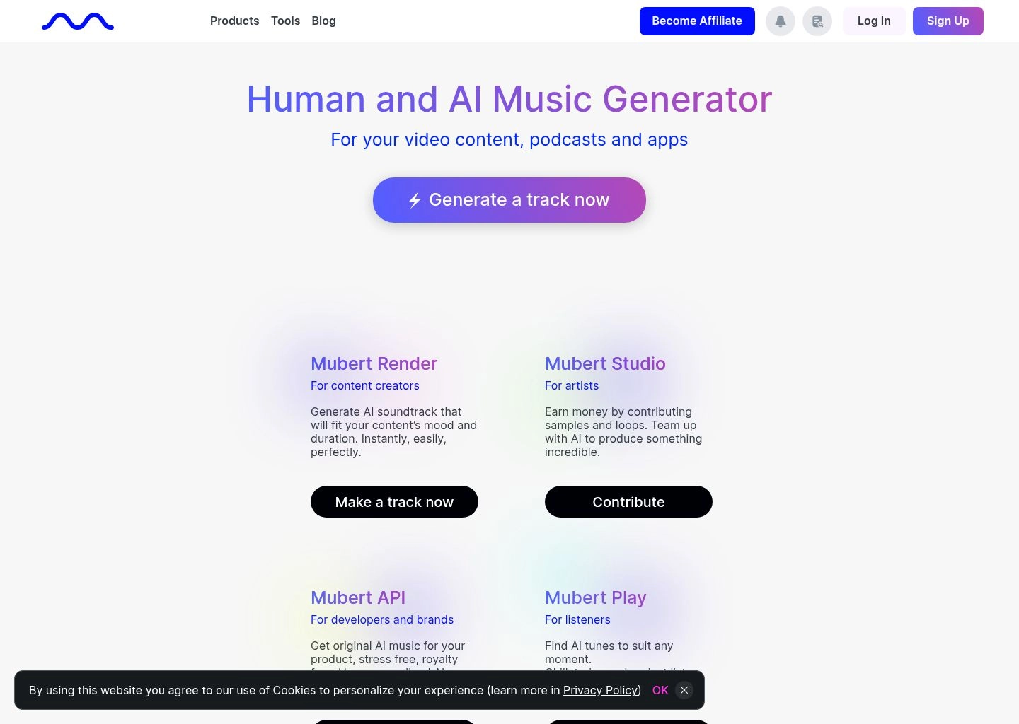 Mubert AI Render Console and Infinite Stream Generator
