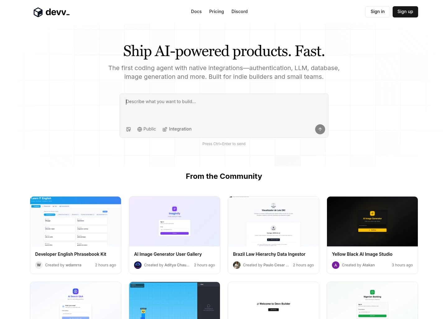 Devv AI Developer Search Engine and Code Documentation Terminal