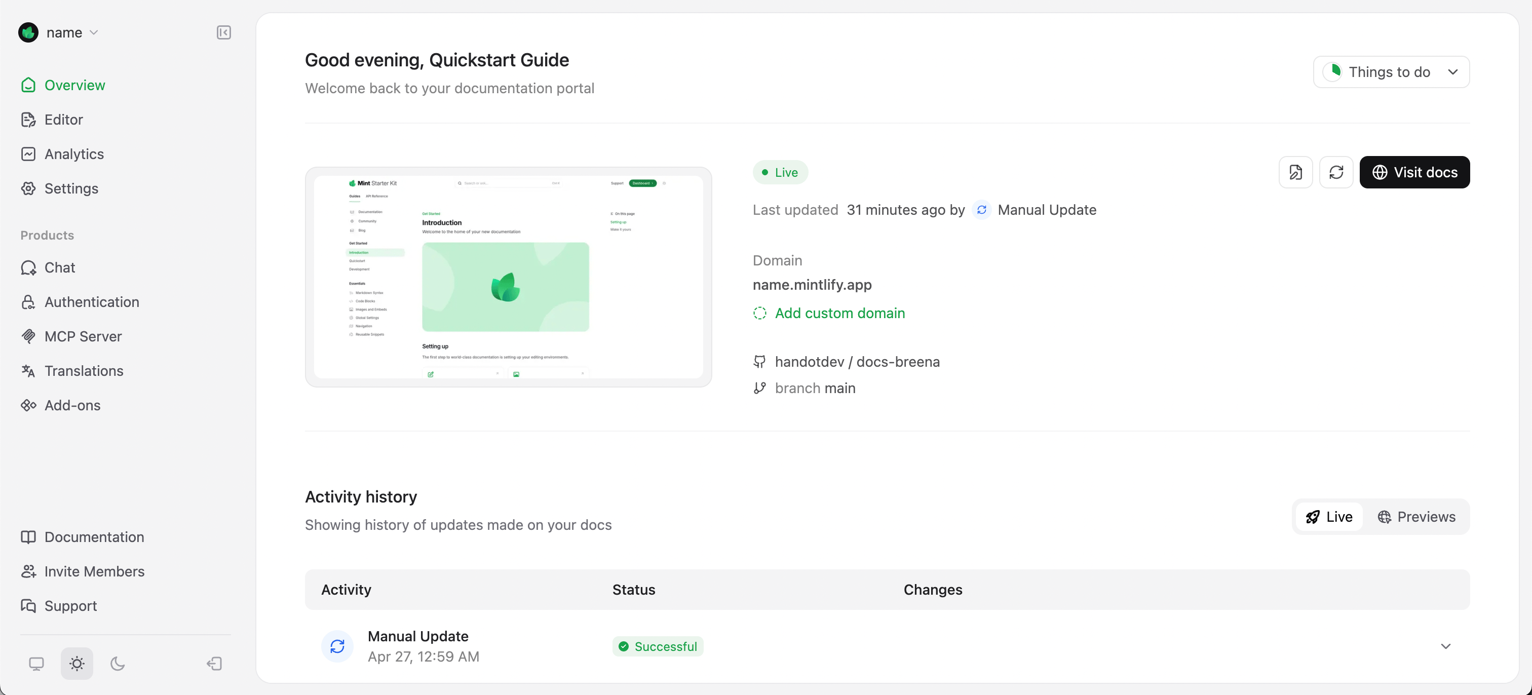 Mintlify Modern Developer Documentation Interface
