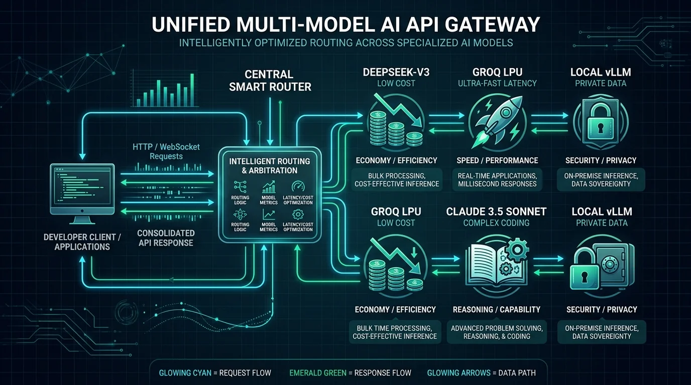 Unified Multi-Model AI API Gateway Architecture Diagram