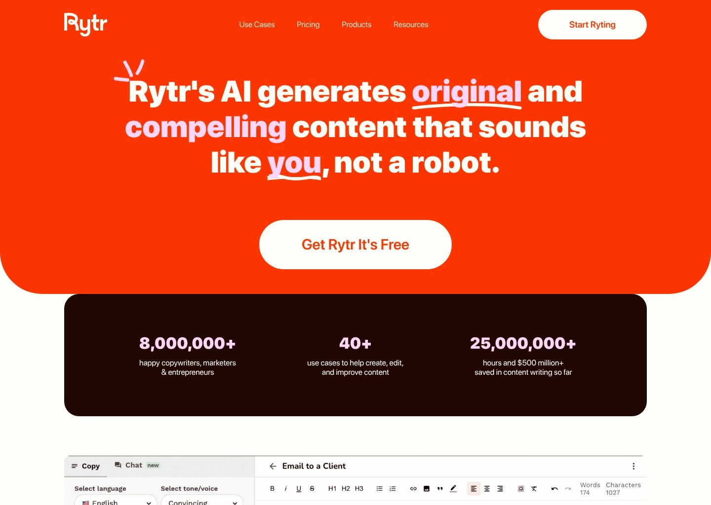 Rytr AI Writing Tool Workspace UI Preview