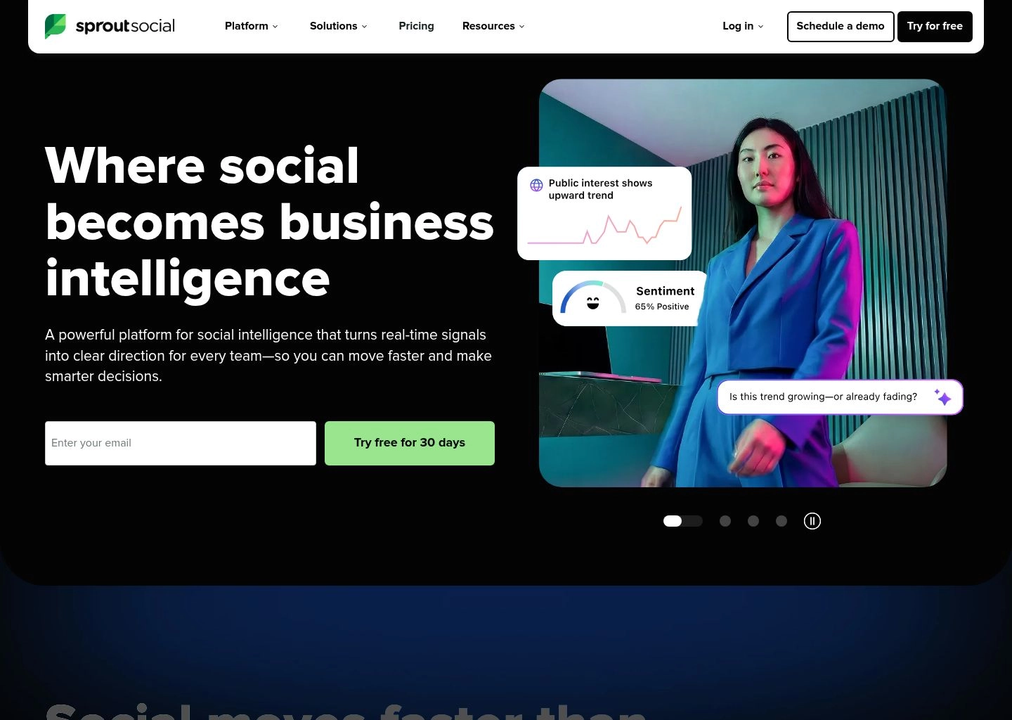 Sprout Social enterprise social media management dashboard showcasing Smart Inbox and ViralPost scheduling