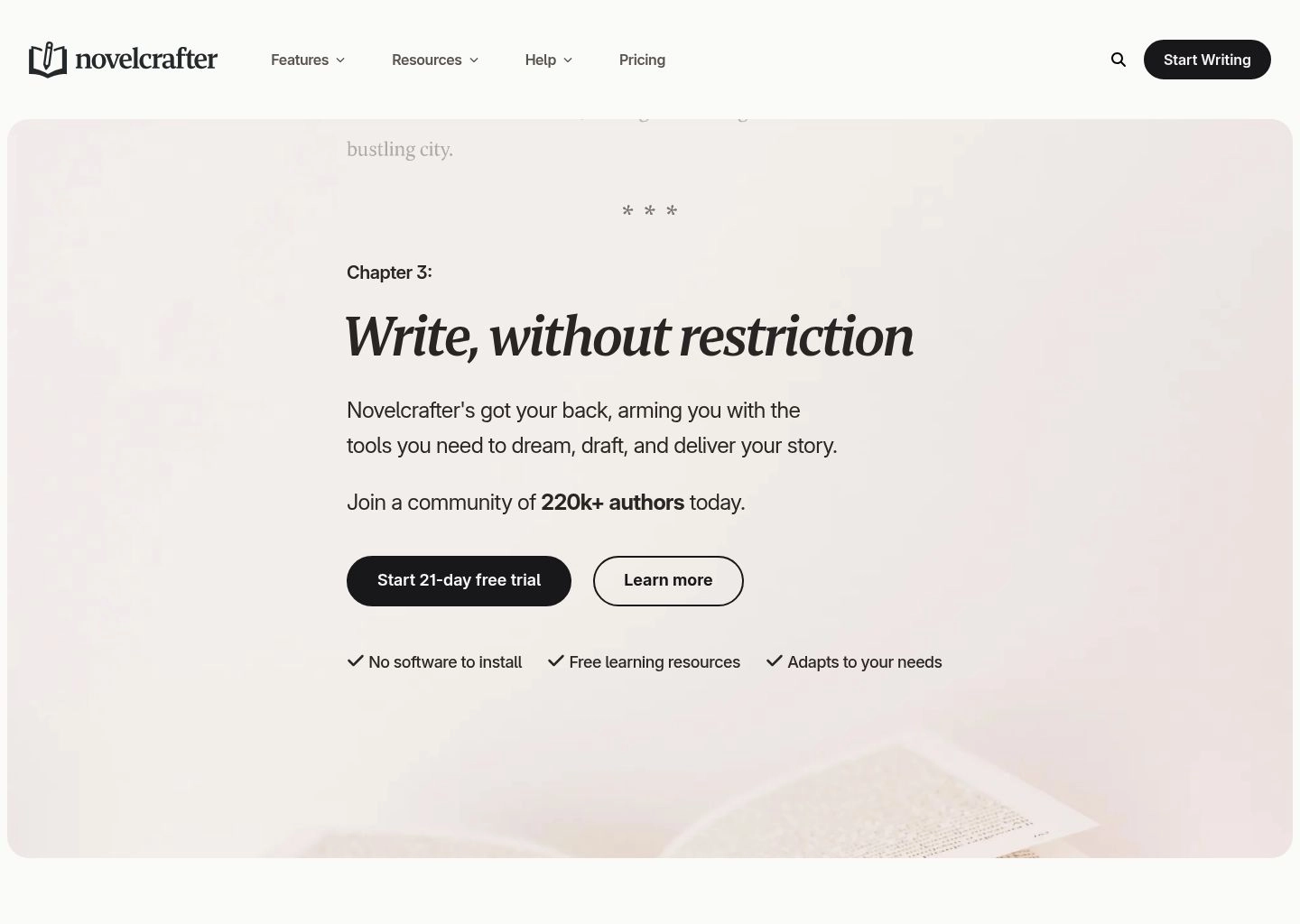 Novelcrafter AI Writing Tool Workspace UI Preview