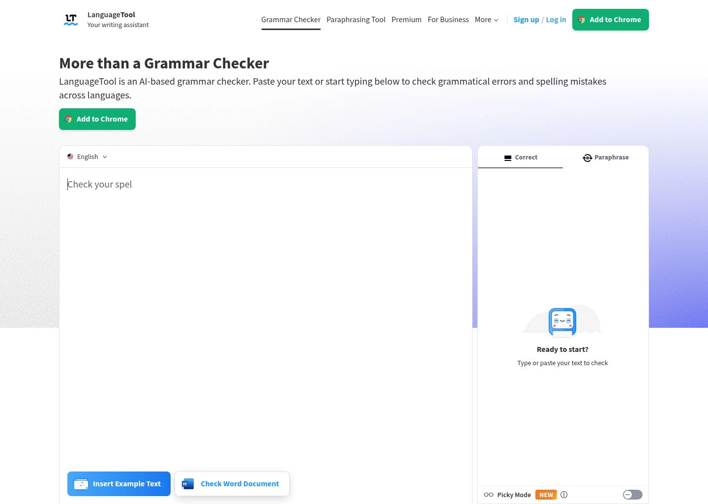 LanguageTool multilingual sentence rephrasing and grammar correction interface