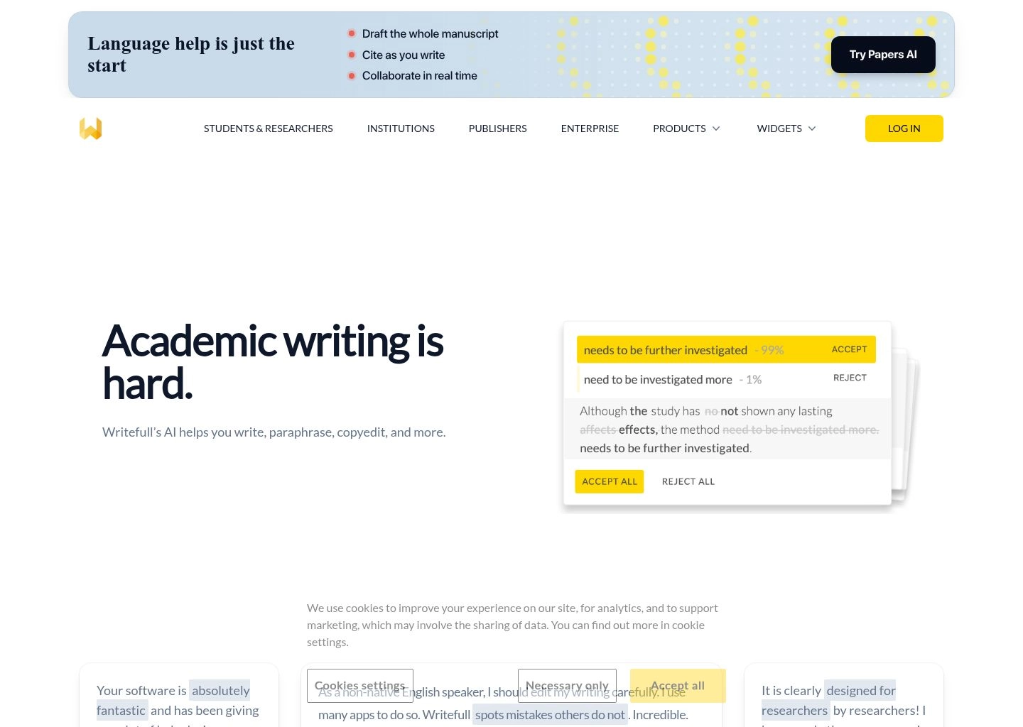 Writefull AI Overleaf Extension and LaTeX Academic Proofreading Interface