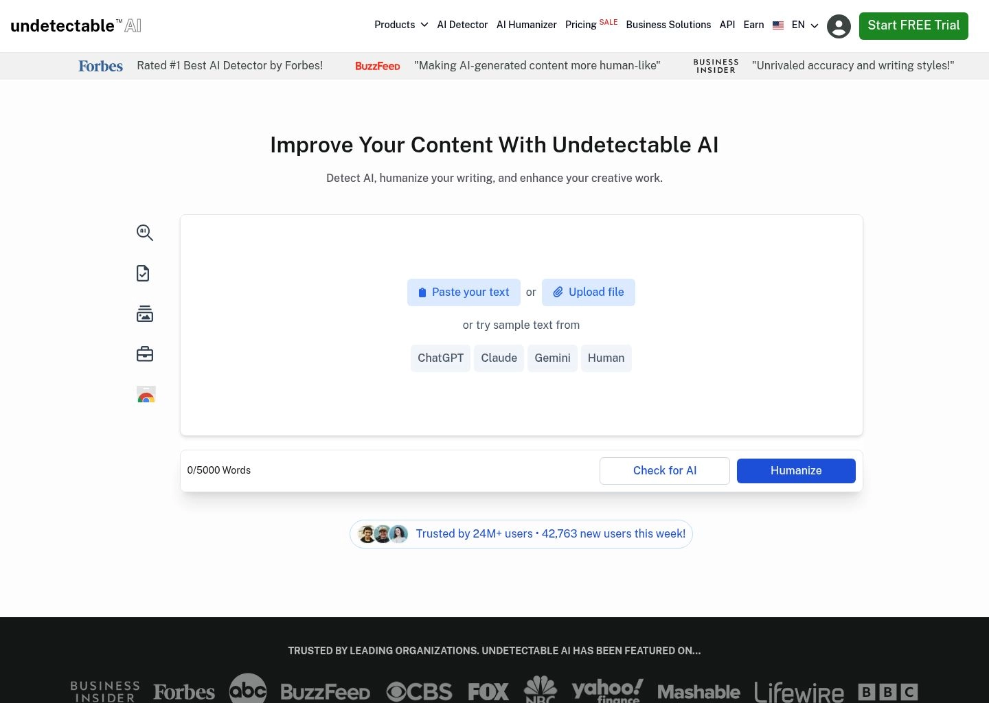 Undetectable AI Platform Interface Screenshot — AI Humanizer Dashboard 2026