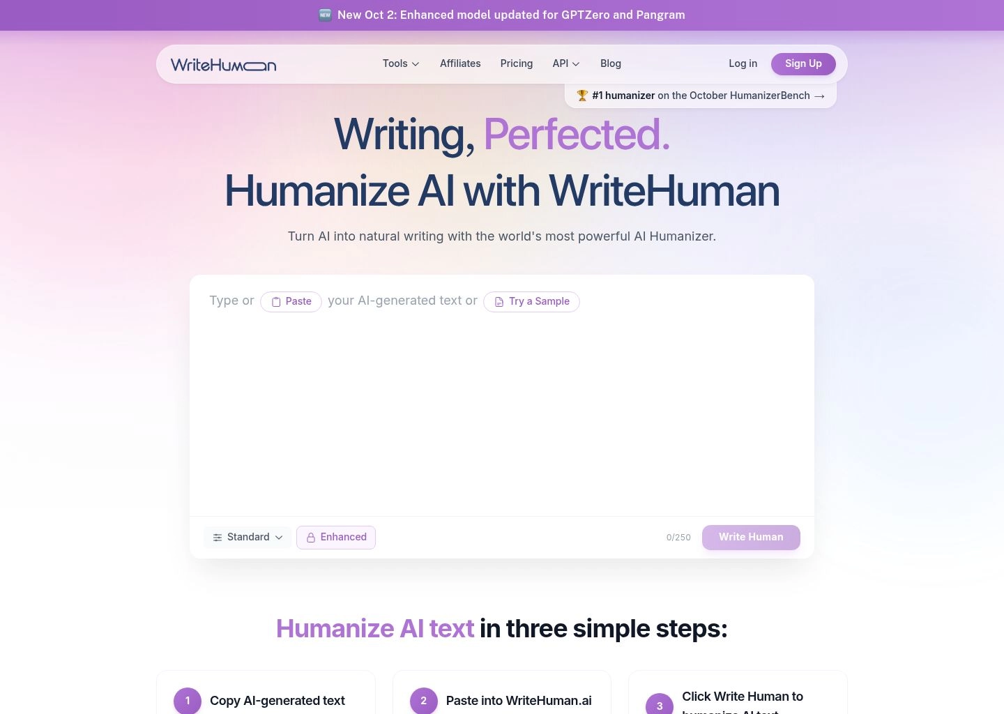 WriteHuman Privacy AI Humanizer Interface