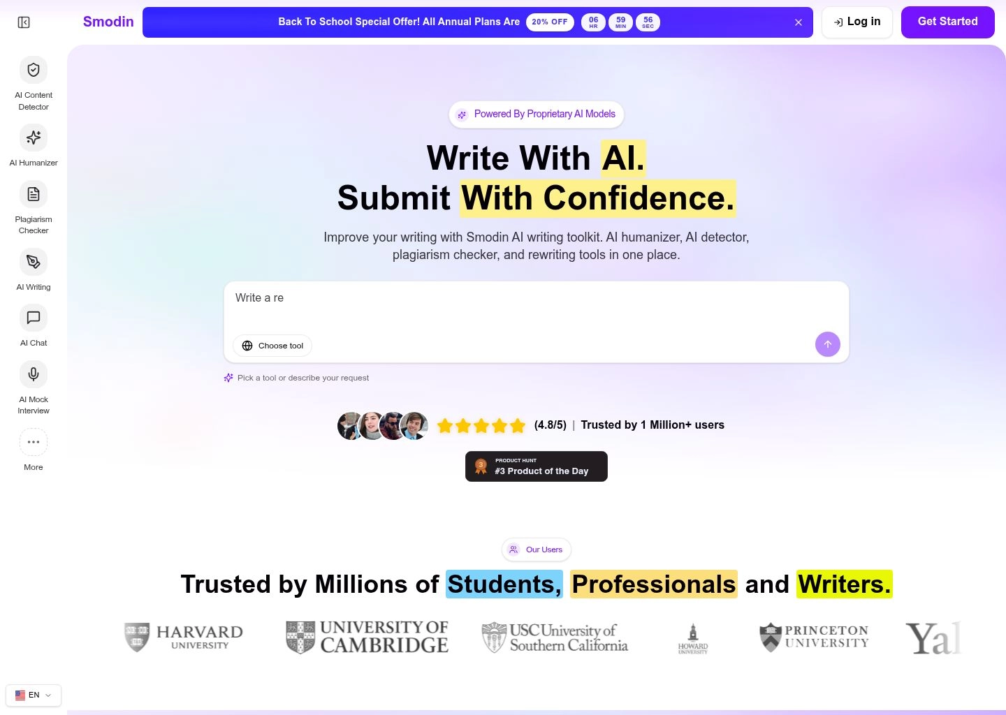 Smodin AI Multi-lingual Humanizer and Rewriter Workspace