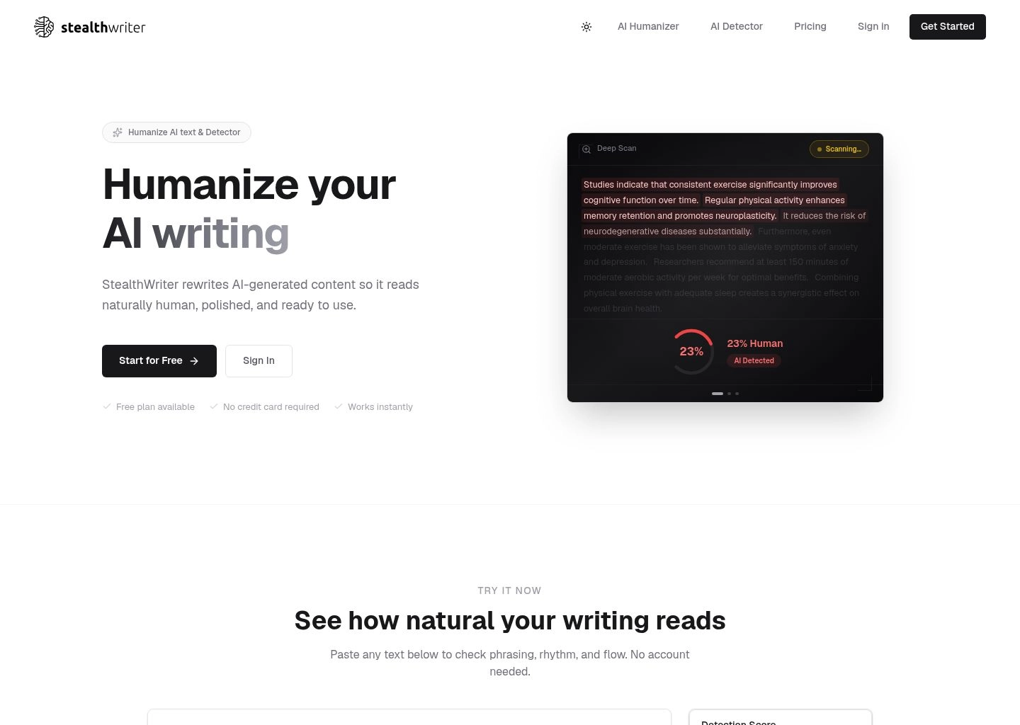 StealthWriter AI Interface and Dual Engine Selector