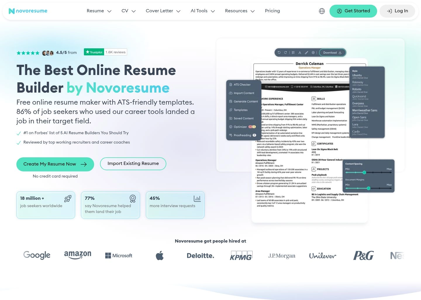 Novoresume strict single-page resume layout optimizer with ATS safety rules