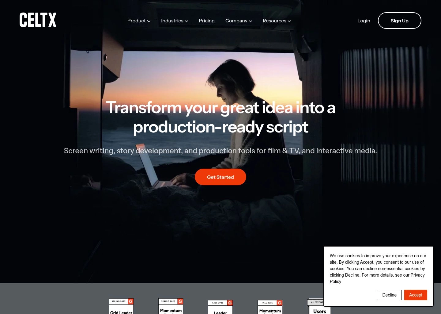 Celtx multi-column audio-visual script editor and film pre-production studio