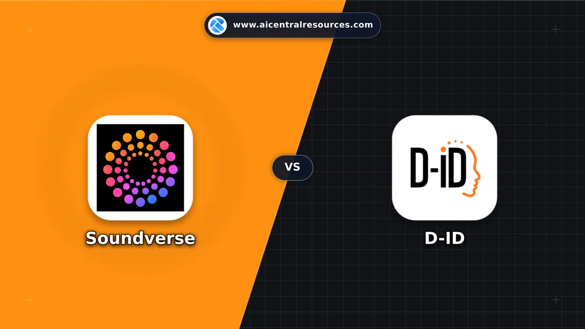 Compare Soundverse vs D-ID - Features, Pricing & Performance Matrix Soundverse vs D-ID Comparison Battle Card - Features, Pricing & Review in AI Audio & Music Tools
