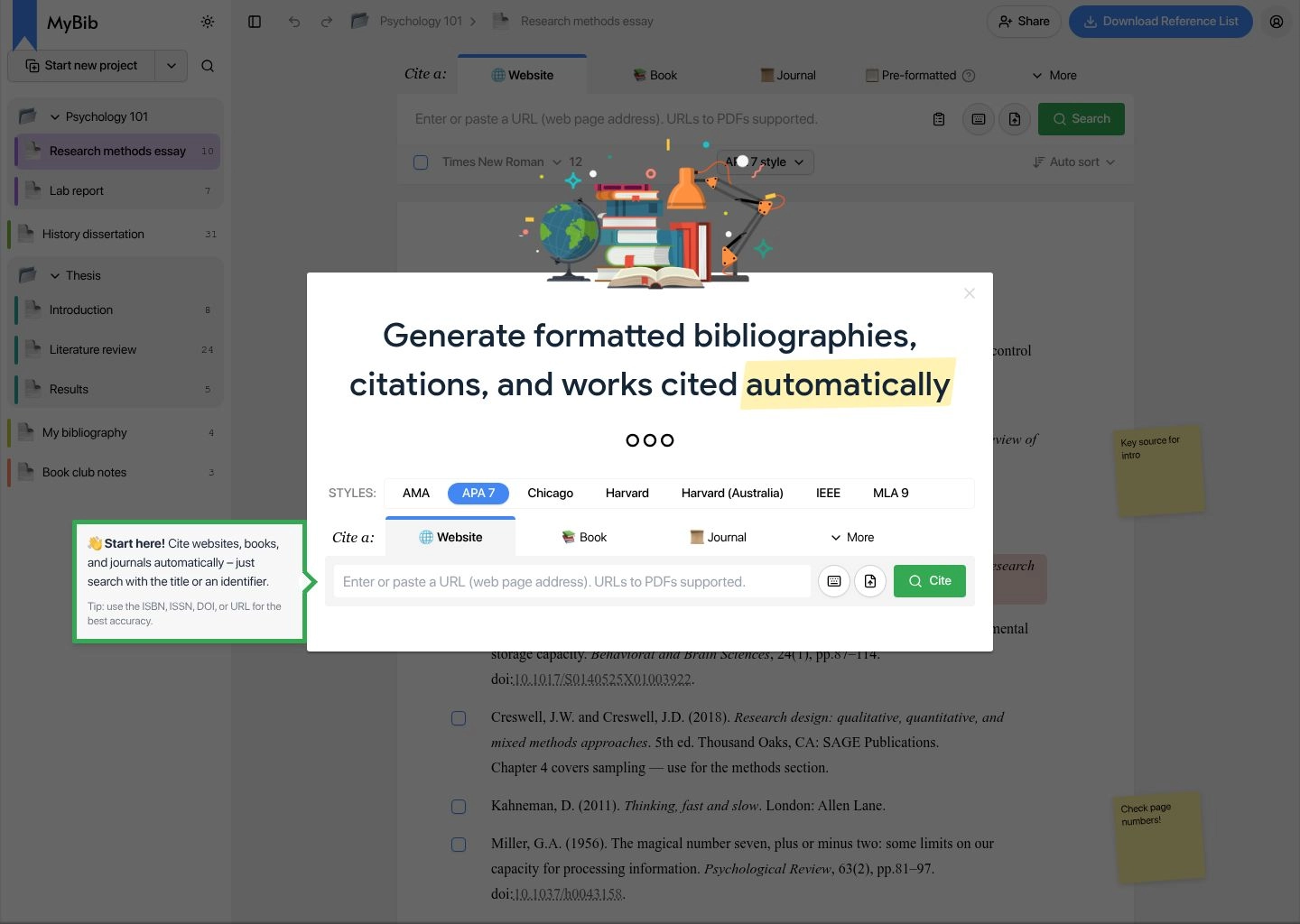 MyBib Free Online Citation and Bibliography Generator Dashboard 2026