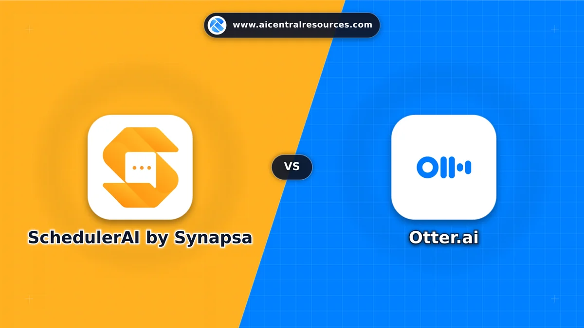 Compare SchedulerAI by Synapsa vs Otter.ai - Features, Pricing & Performance Matrix SchedulerAI by Synapsa vs Otter.ai Comparison Battle Card - Features, Pricing & Review in AI Productivity Tools