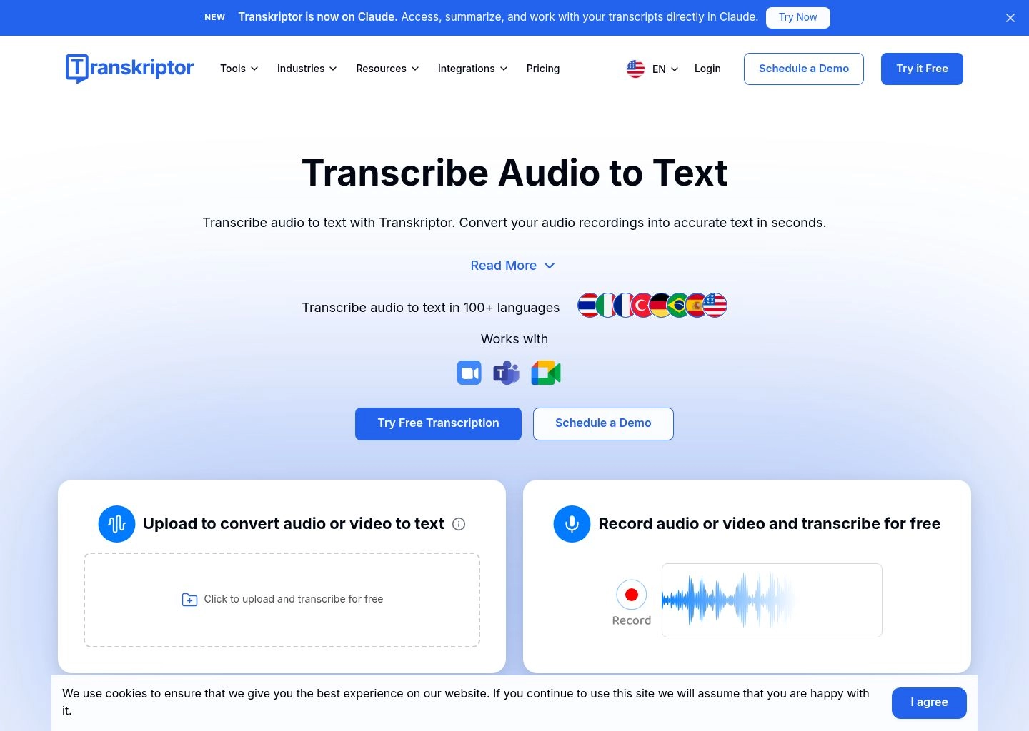 Transkriptor Affordable Speech-to-Text and AI Audio Chat Dashboard