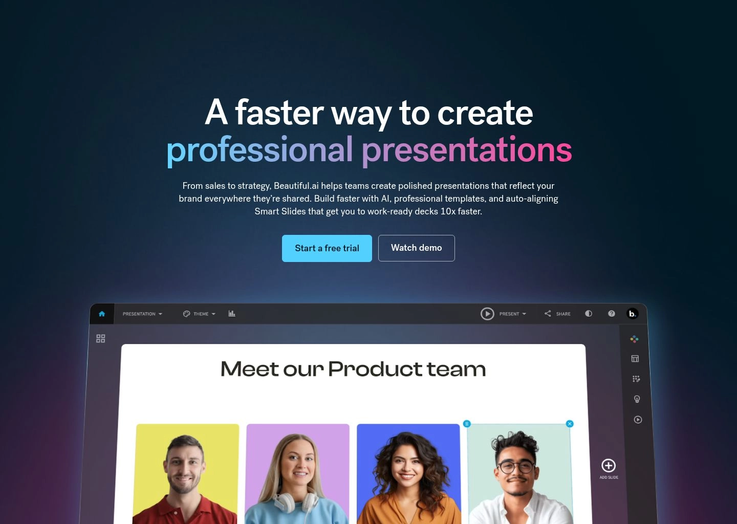 Beautiful.ai AI Productivity Tool Workspace UI Preview