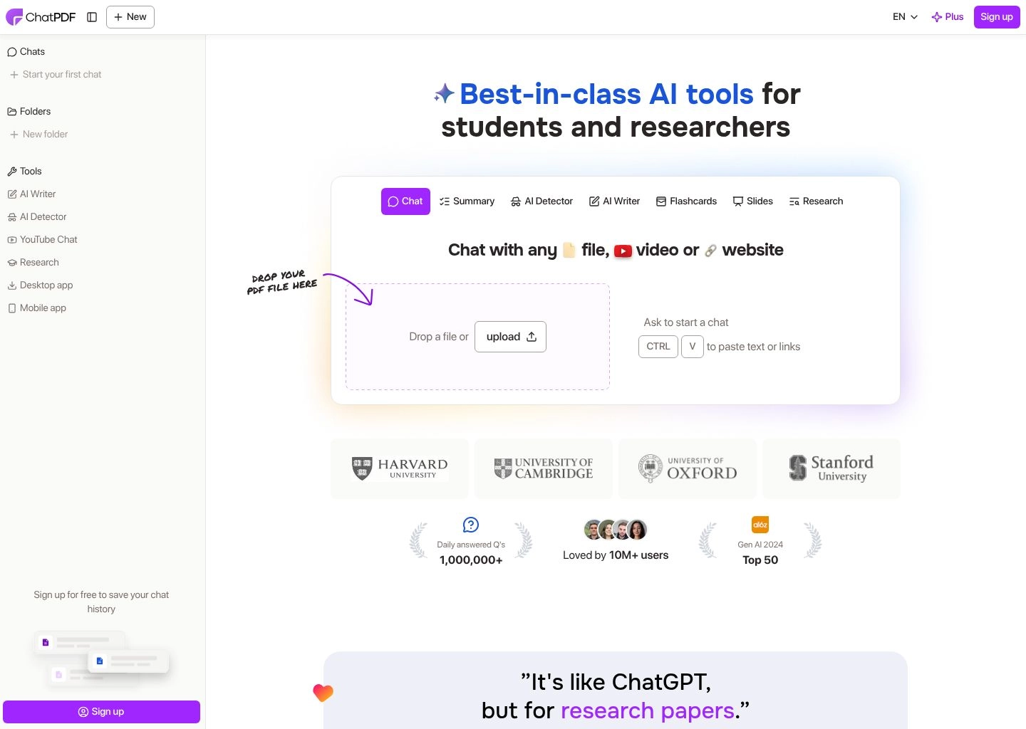 ChatPDF Interface Screenshot ChatPDF Student & Academic AI Tool Workspace UI Preview