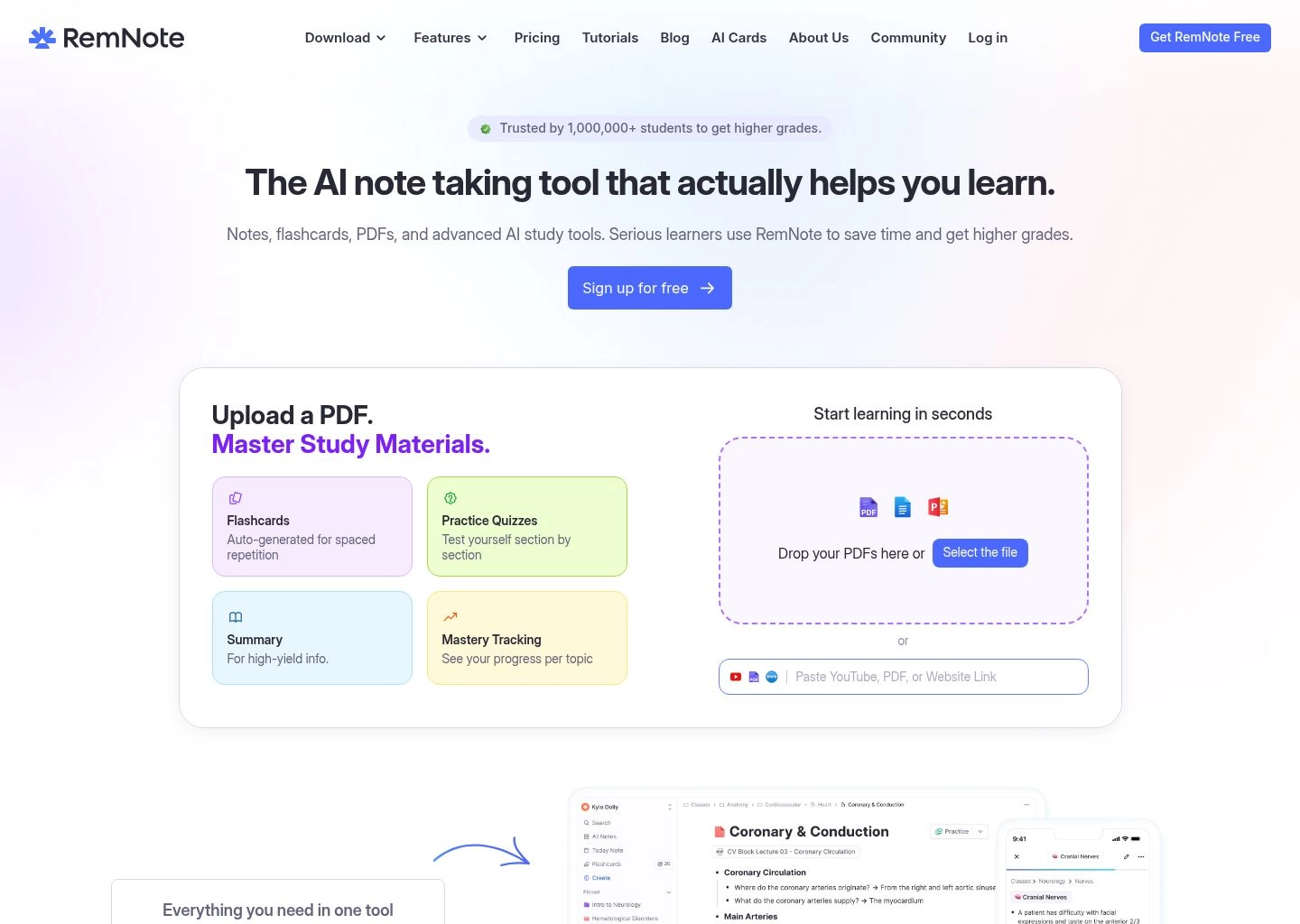 RemNote Interface Screenshot RemNote Student & Academic AI Tool Workspace UI Preview