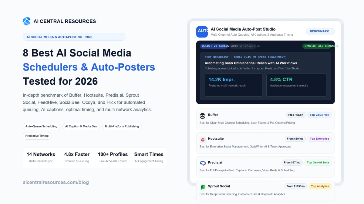 8 Best AI Social Media Schedulers & Auto-Post Generators in 2026 (Buffer vs Hootsuite vs Predis.ai)