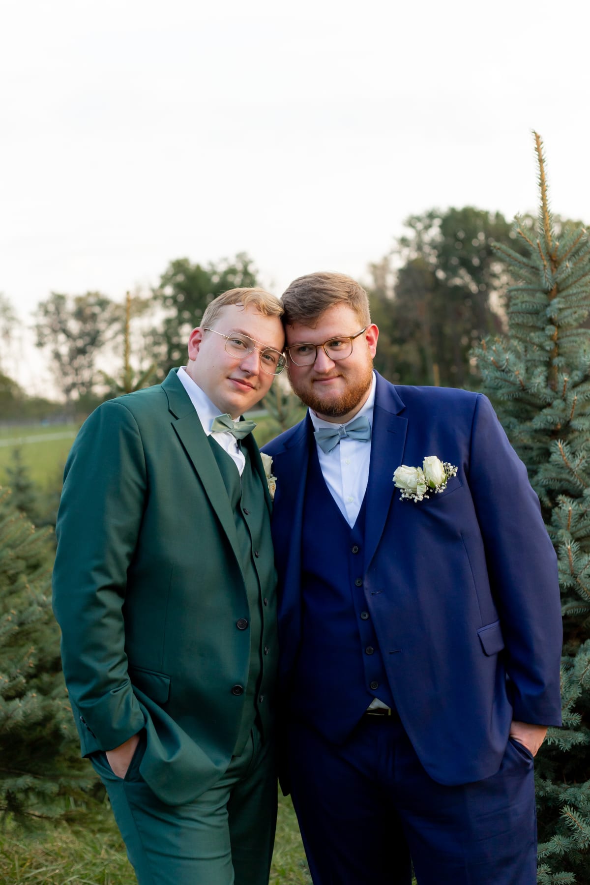 Relaxed moment during an intimate Christmas tree farm microwedding in Virginia