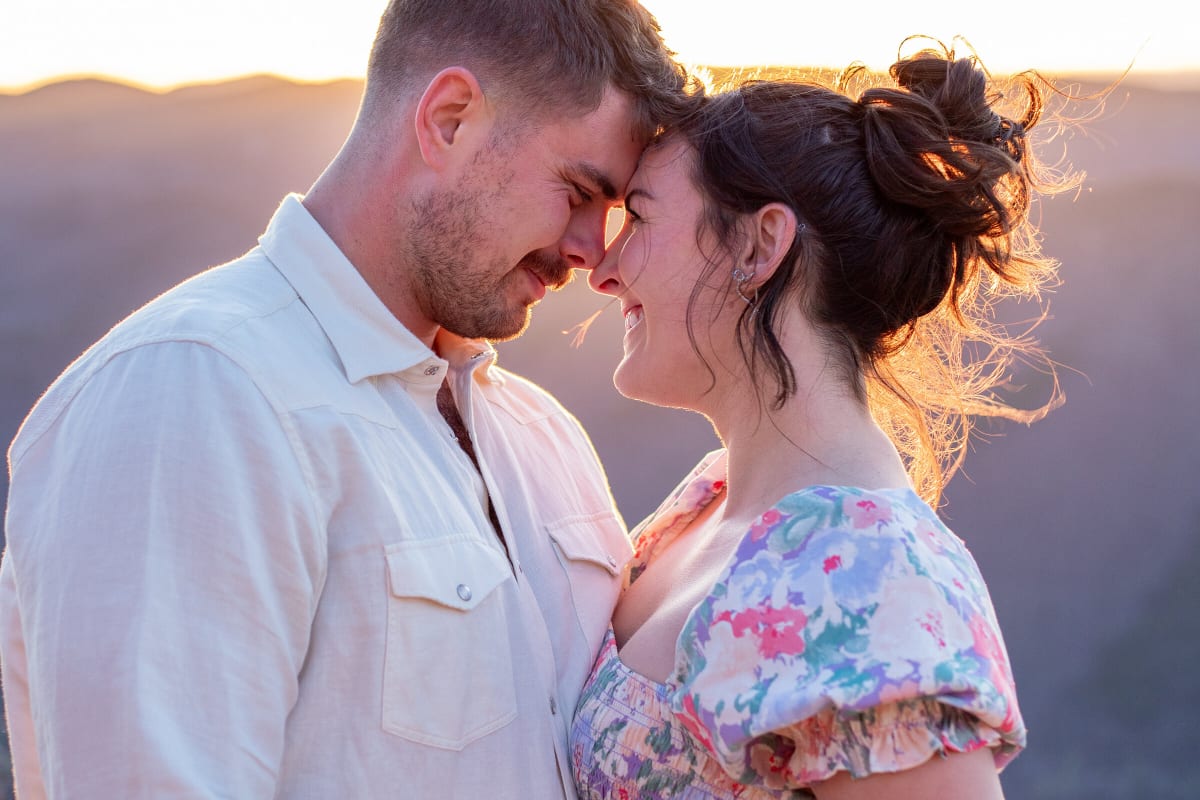 Warmly lit couple portraits on the Blue Ridge Parkway in Virginia